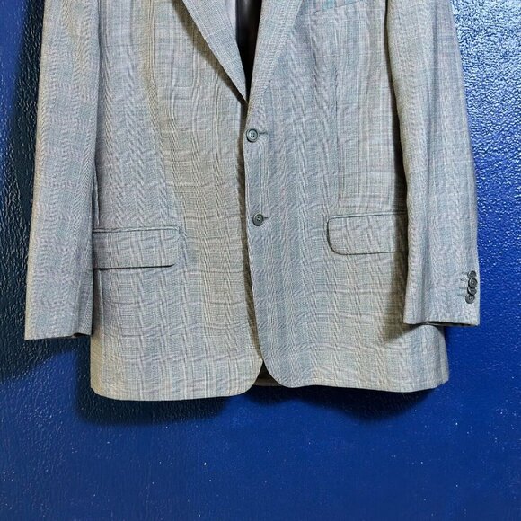 Giorgio Cavalli Men’s 46R Beige Windowpane Wool DBL Vent Blazer Italy Office - Picture 3 of 14